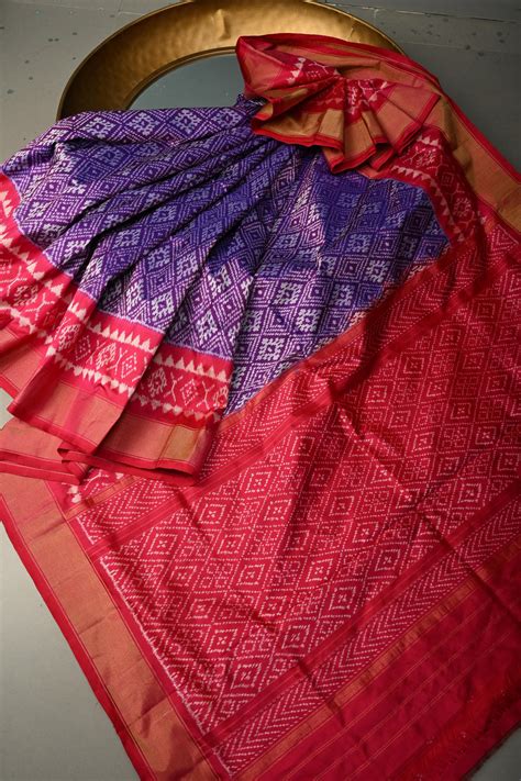 Purple Pochampally Ikkat Pure Silk Saree with Panel Design and Zari Bo ...