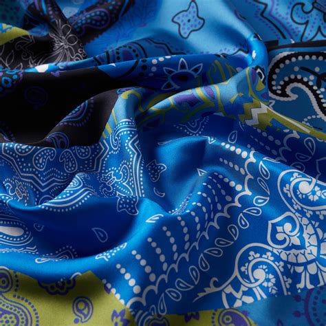 Sax Blue Patchwork Patterned Twill Silk Scarf| Ipekevi