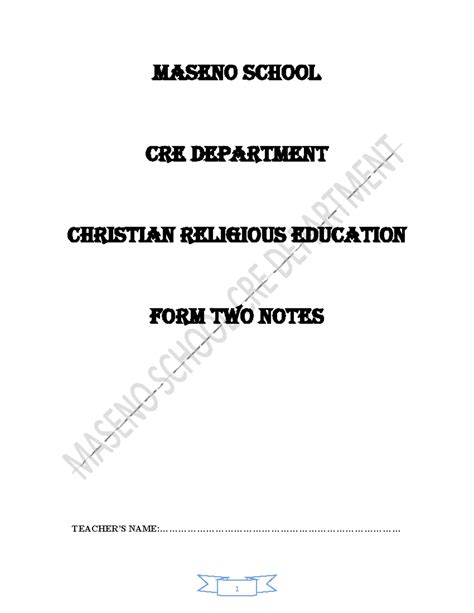 CRE F2 Notes - MASENO SCHOOL CRE DEPARTMENT CHRISTIAN RELIGIOUS ...