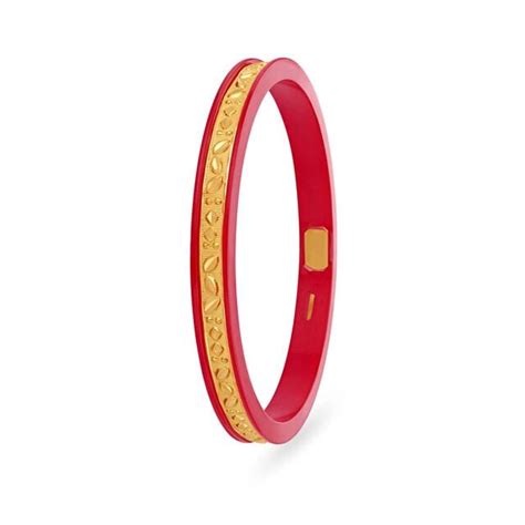 Carved Work Red Shanka Gold Bangle