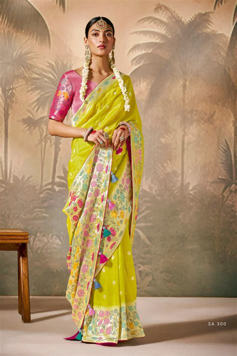 Vibrant Yellow Saree with Bold Red Blouse | Kimora.in