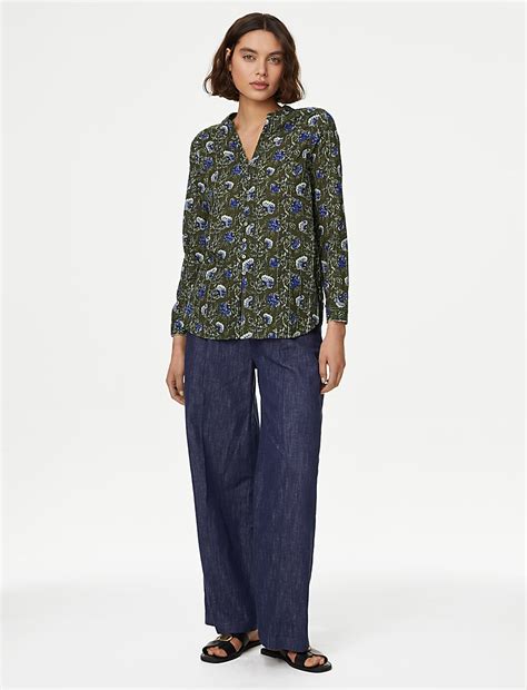 Buy Pure Cotton Printed Textured V-Neck Shirt at Marks & Spencer