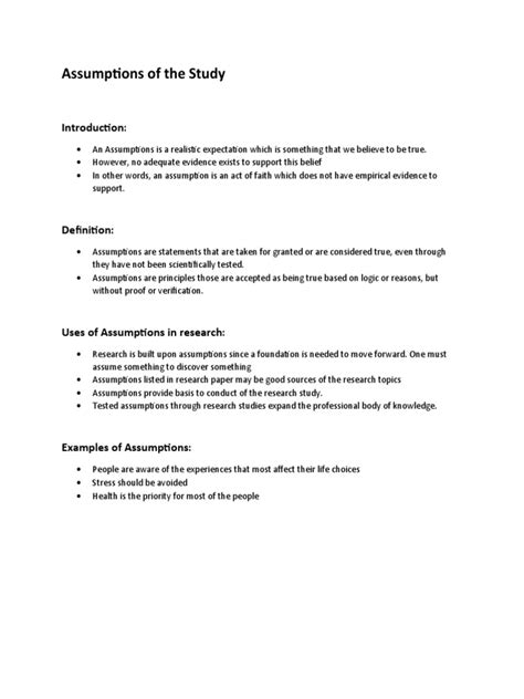 Image result for Assumptions of the Study Example