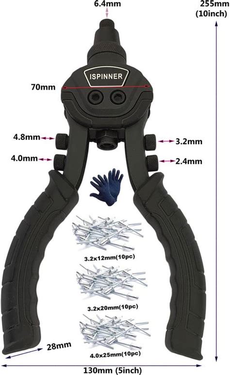 Inditrust POWER HAND RIVETER Size (2.4, 3.2, 4.0, 4.8, 6.4)mm with 30pc ...
