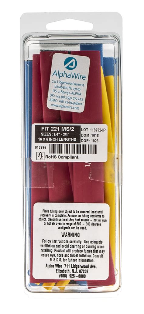 F221MS/2 BK032 Alpha Wire | Alpha Wire Heat Shrink Tubing Kit, Black 6 ...