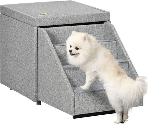 PawHut 2 in 1 Dog Stairs Ottoman, Multi-Purpose Pet Stair with Storage ...