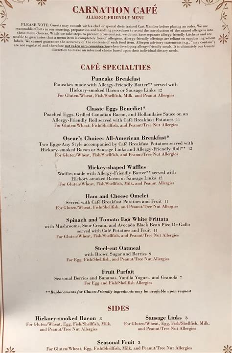 Carnation Cafe Disneyland Allergy Menu at Mike Friddle blog