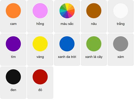 Colors in Vietnamese - Vocabulary Game - Ekvis.com