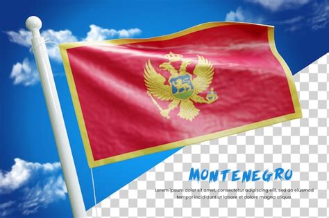 Czarnogóra realistyczna flaga 3d render na białym tle lub 3d Czarnogóra ...