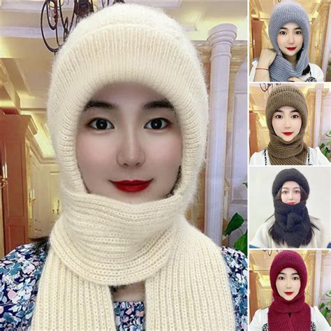 Winter Hat Scarf Set for Women,Warm Women Siamese Hooded Scarf Pocket ...