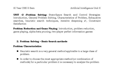 JNTUK R20 B.Tech CSE 3-1 AI Unit II: Problem Solving & Search ...