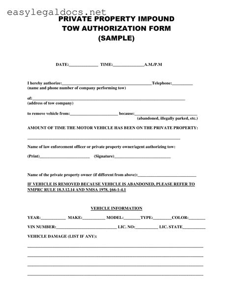 Tow Authorization Template — PDF Form
