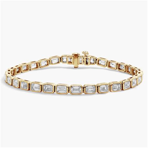 7 " Emerald Cut Lab Grown Diamond E/W Bezel Set Tennis Bracelet In 14K ...