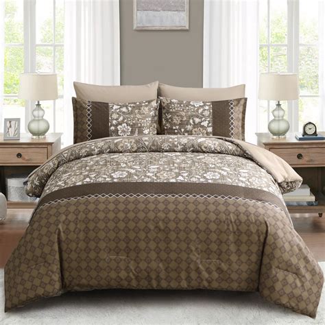 WONGS BEDDING Brown Comforter Set Queen, 7 Pieces Bed in a Bag Floral ...