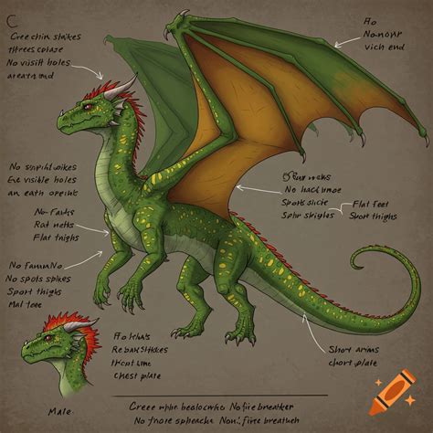 Green dragon with yellow spots, red eyes, and a small comb on its head ...