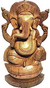 Buy Artificium World 10 inches Wooden Chaturbhuja Ganesha Idol Full ...
