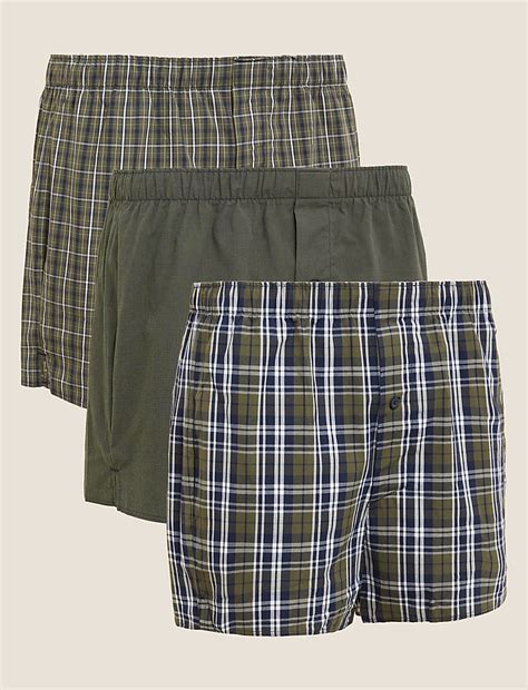 Buy 3pk Pure Cotton Checked Woven Boxers at Marks & Spencer