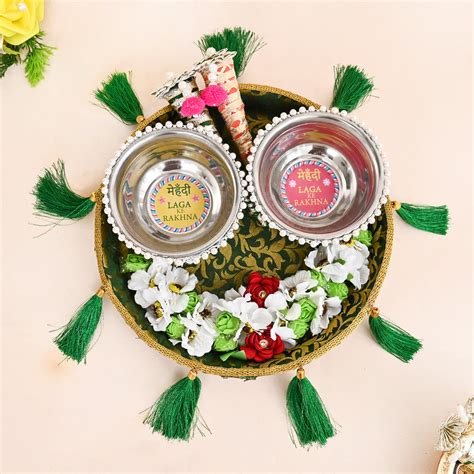 Floral Mehndi Platter- Green – DecorTwist