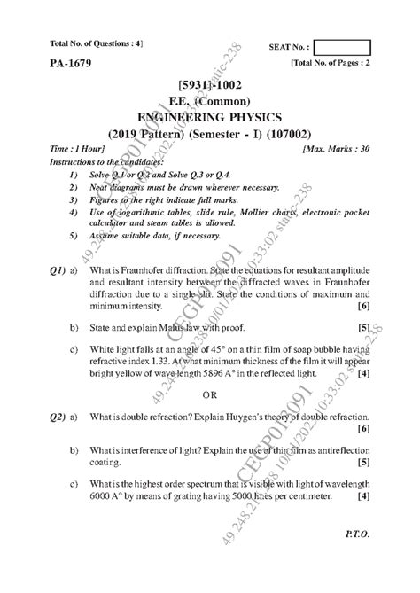 Engg physics in sem QP 2 - Please - Q1) a) What is Fraunhofer ...