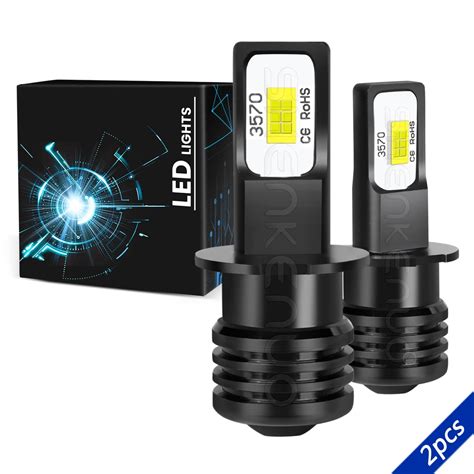 H3 LED Fog / Driving Light Bulbs 6000K Ultra White Bright Lamp 2pcs ...