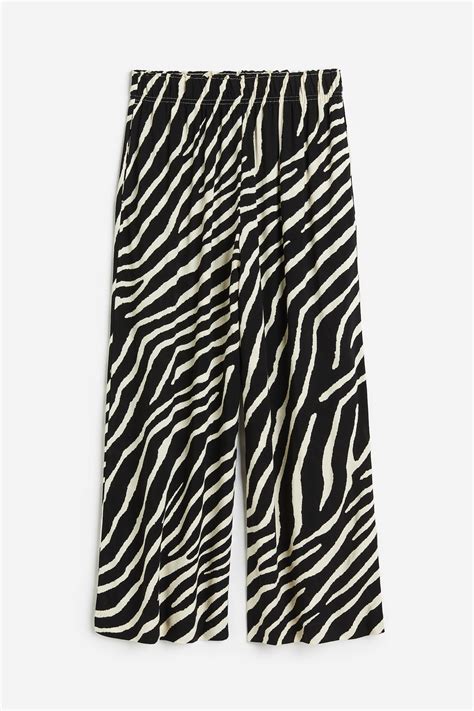 Cropped pull-on trousers - Black/Zebra print - Ladies | H&M IN