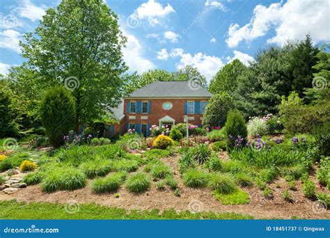 Single Family House Home Flower Landscaped Garden Stock Image - Image ...
