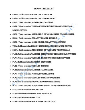 Fillable Online SAP PP TABLES LIST Fax Email Print - pdfFiller