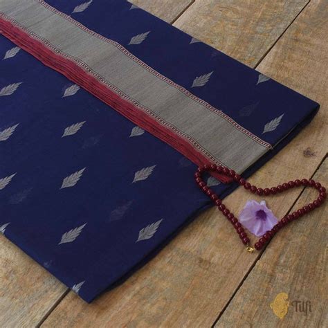 Navy Blue Pure Cotton Banarasi Handloom Saree - Tilfi