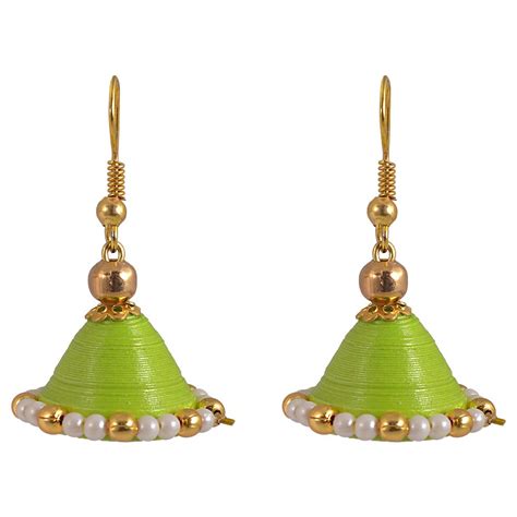 Kaagitham Parrot green quilled paper jewelry jhumki with pearls and ...