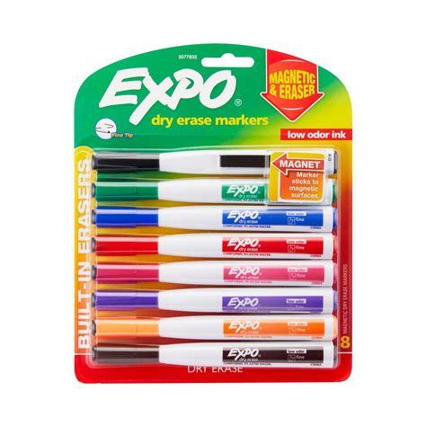 Expo 8pk Dry Erase Markers Magnetic & Eraser Fine Tip Multicolored ...