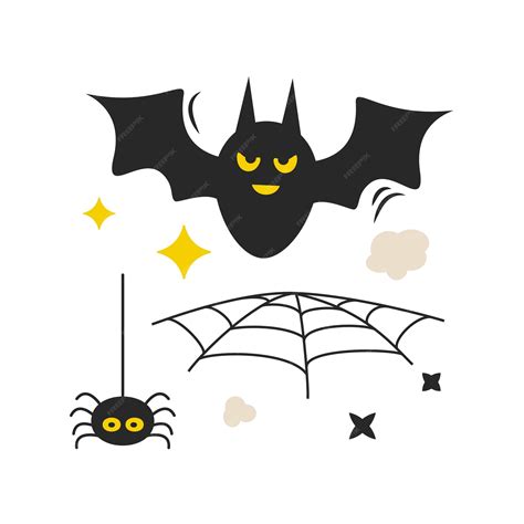 Halloween cartoon elements bat and spider | Premium Vector