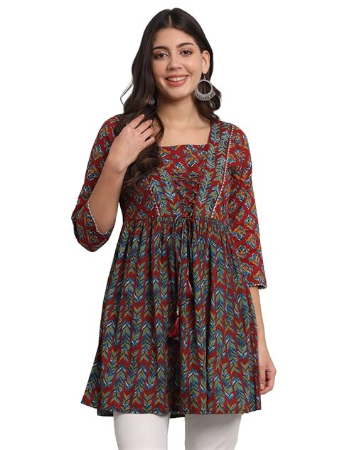 Buy Rapsodia Cotton Floral Jaipuri Printed Short Kurti with Zig-Zag ...