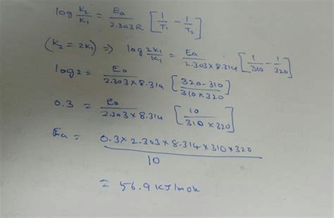 Calculate the activation energy for the reaction whose rate is doubled ...