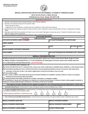 North Carolina Application For Disability Parking Placard.pdf - Fill ...
