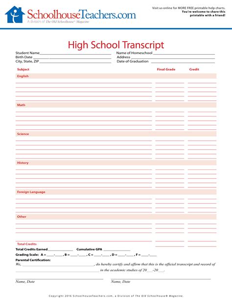 Image result for Printable PDF High School Transcript