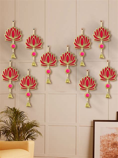 Buy | Red 10-Pieces Wall Door Hanging Latkan Toran With Bells | Tied ...