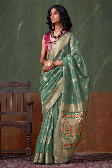 Buy Green Zari Tissue Paithani Saree Online | Saree Buta | ZB134280