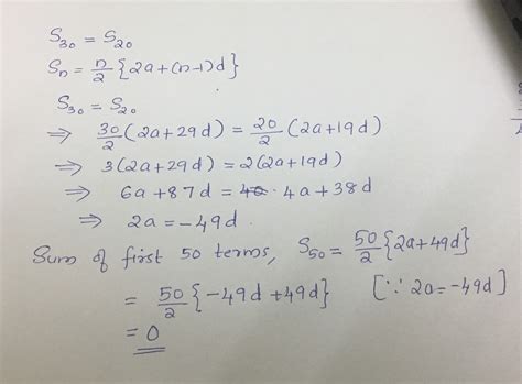 The sum of first 30 terms of an AP is equal to the sum of its first 20 ...