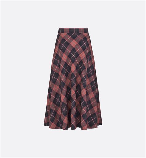 Flared Mid-Length Skirt Pink, Gray and White Check'n'Dior Virgin Wool ...
