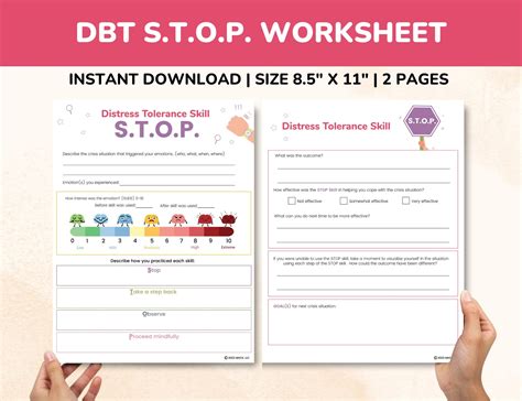 DBT STOP Skill Worksheet 2 Pages Distress Tolerance Skills Fillable Pdf ...