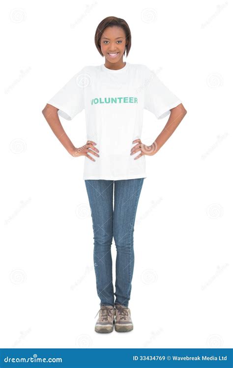 Smiling Woman Wearing Volunteer Tshirt Stock Image - Image of camera ...