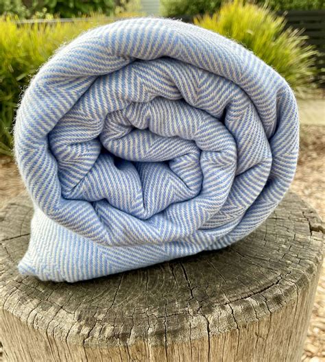 100% Soft Cashmere Light Blue Throw Herringbone Alchemy Story
