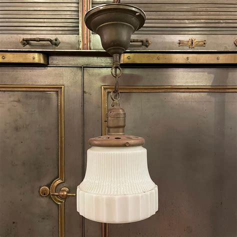 Art Deco Milk Glass Semi Flushmount Pendant Light For Sale at 1stDibs ...