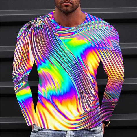 Men's Graphic Gradient Metallic Shirt T Shirt Long Sleeve T shirt 3D ...