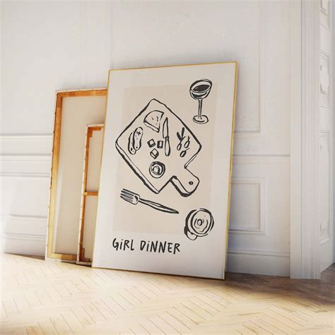 Girl Dinner Print | Digital Art Download | Cute Kitchen Wall Art | Fun ...