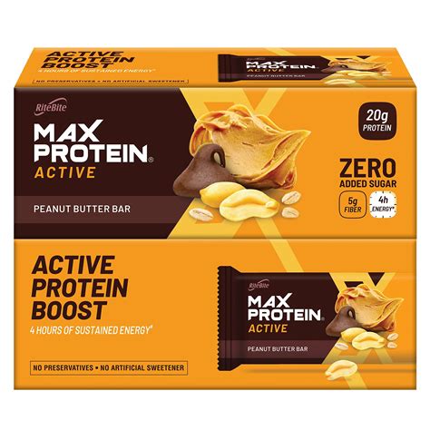 RiteBite Max Protein Active Peanut Butter 20g Protein Bars [Pack of 12 ...