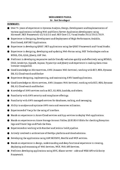 Pasha Resume - gefdhthdfbbdfb dgergd - MOHAMMED PASHA Sr. .Net ...