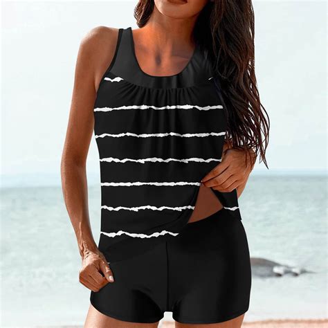 CALAFEBILA Two Piece Women's Swimsuits Tankini Modest Feather Print ...