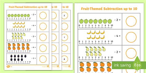 Fruit-Themed Subtraction Worksheets (teacher made) - Twinkl