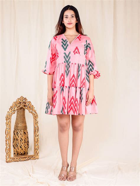 Blue Green Hand Block Printed Cotton Dress